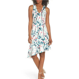Maggy London Floral Asymmetrical Scuba Sheath Dress Multi Size 6